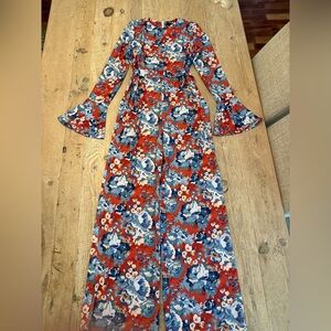 Kittenish Floral Jumpsuit Bell Sleeve size M